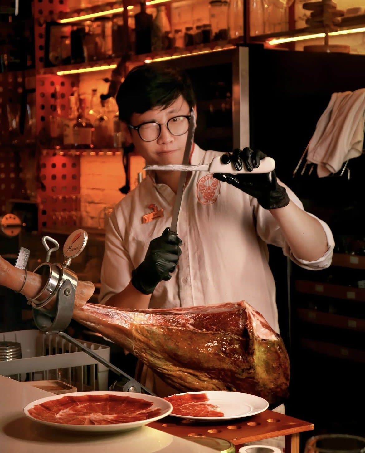 Jamón Ibérico de Bellota, hand-carved at IBÉRICO