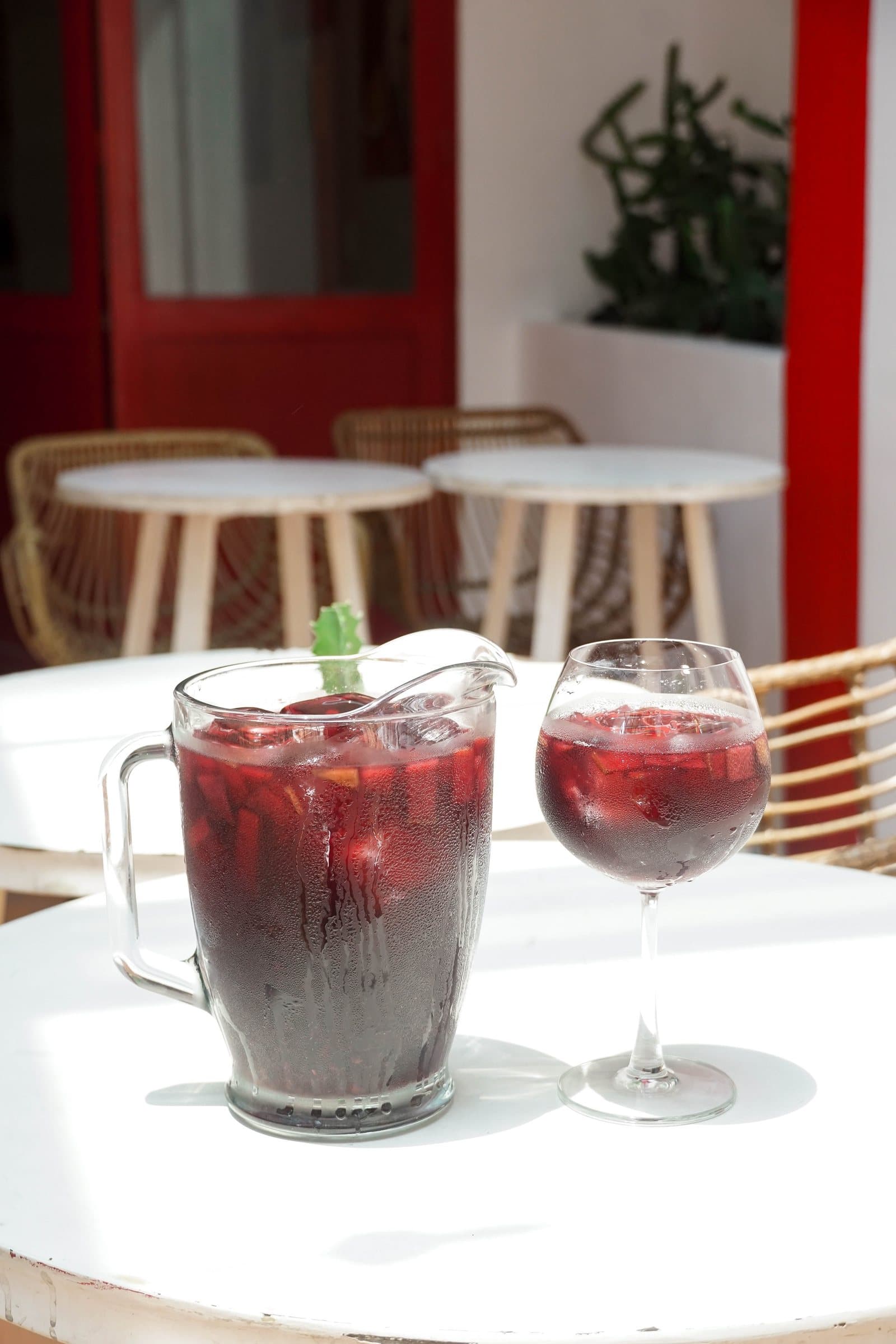 Sangría poured on the terrace at IBÉRICO